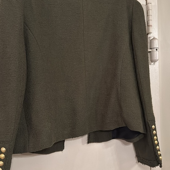 ZARA army green NEW tweed cropped blazer w/ shoulder pads & gold buttons-Sz.XXL - Picture 12 of 14